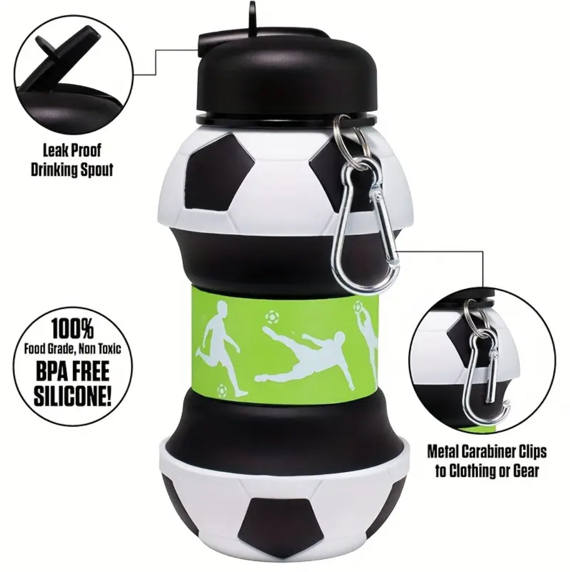 Maryam’s Essential Football Foldable Silicone Sports Water Bottle - BPA Free and Leak Free