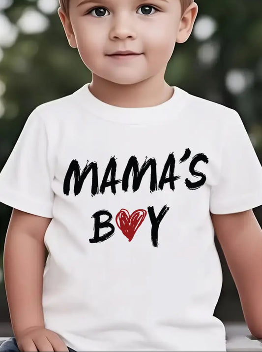 Maryam’s Essential Boys’ Quick Dry “Mama’s Boy Heart Print” Breathable Short Sleeves T-Shirt