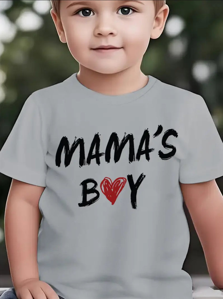 Maryam’s Essential Boys’ Quick Dry “Mama’s Boy Heart Print” Breathable Short Sleeves T-Shirt
