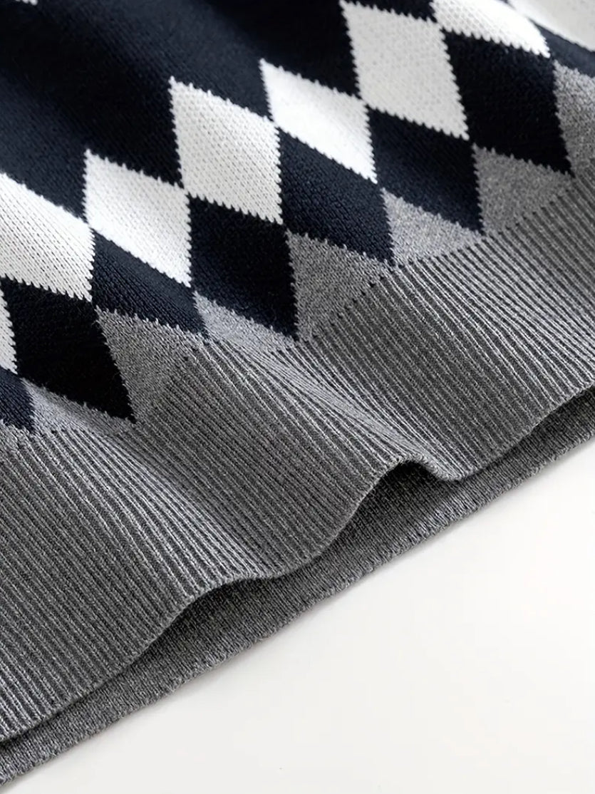 Maryam’s Essential Boys’ Knit Diamond Pattern Sleeveless Winter Warmth Sweater Vest