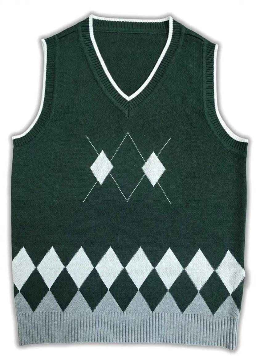 Maryam’s Essential Boys’ & Girls’ Knit Diamond Pattern Sleeveless Winter Warmth Sweater Vest