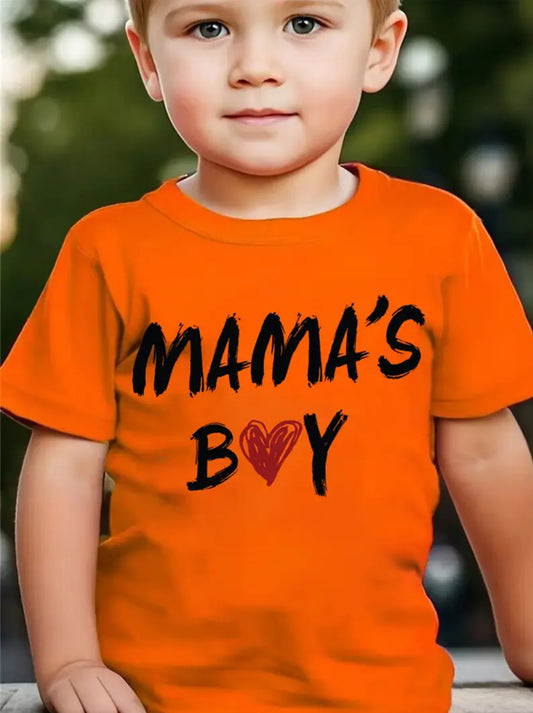 Maryam’s Essential Boys’ Quick Dry “Mama’s Boy Heart Print” Breathable Short Sleeves T-Shirt