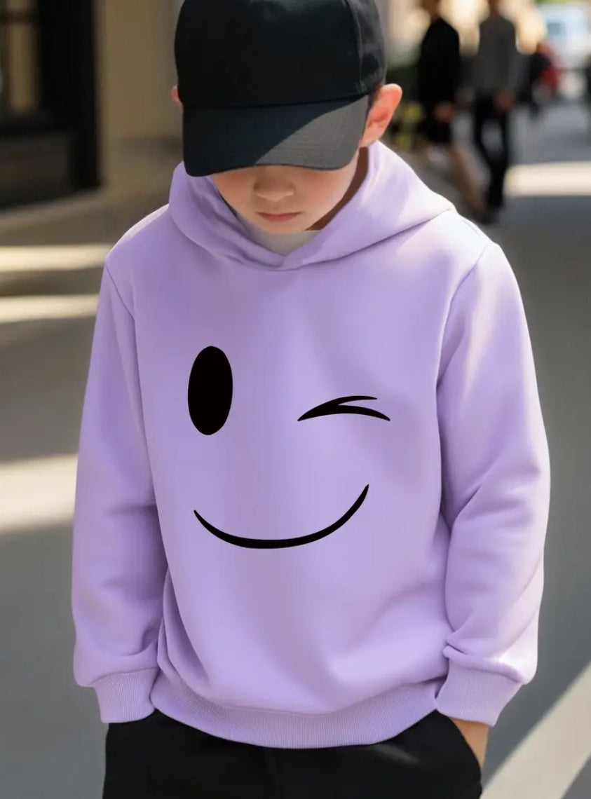 Maryam’s Essential Boys’ Happy Face Oversized Graphic Pullover Sweatshirt