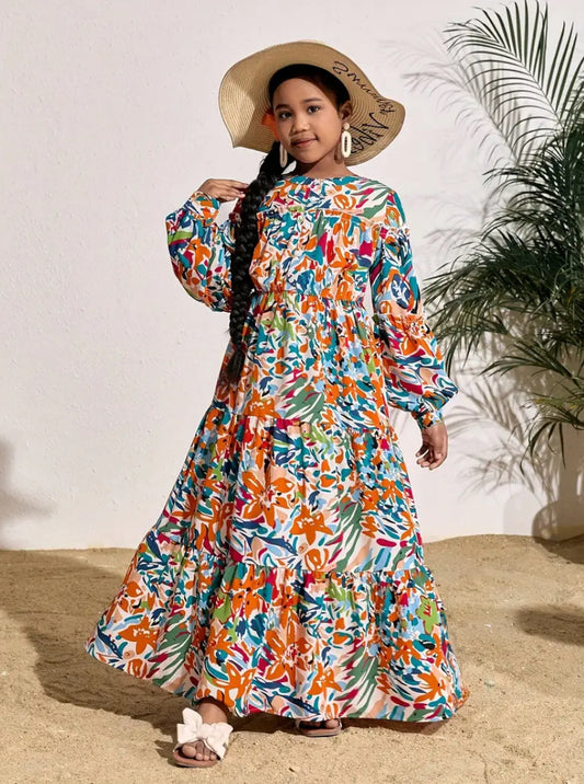 Maryam’s Essential Girls’ Luxury Floral Print Maxi Dress