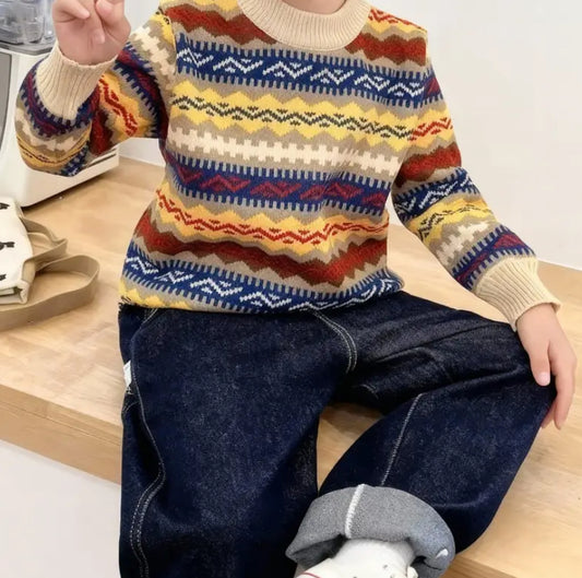Maryam’s Essential Boys’ Knit Sweater Long Sleeves Winter Warmth Sweater