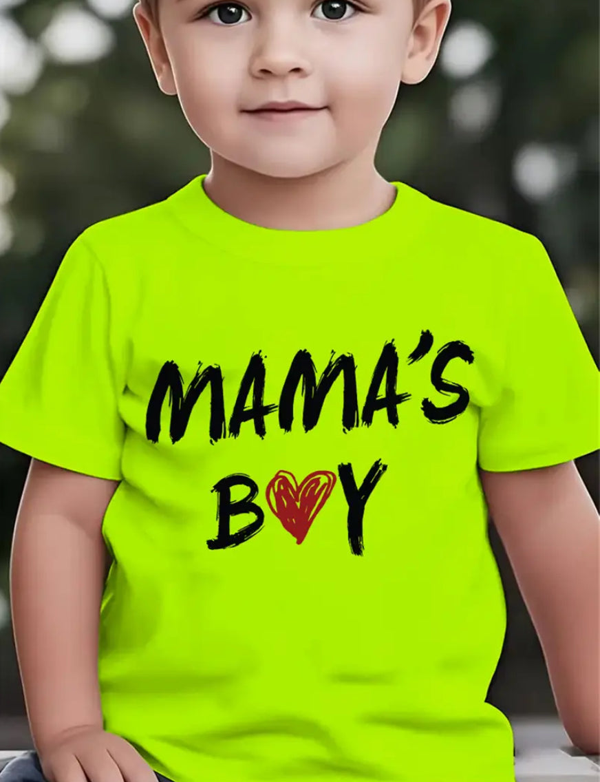 Maryam’s Essential Boys’ Quick Dry “Mama’s Boy Heart Print” Breathable Short Sleeves T-Shirt