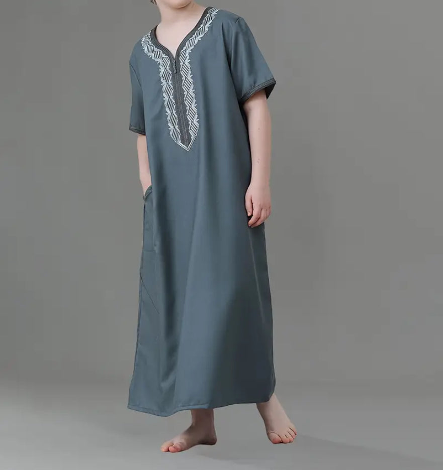 Maryam’s Essential Boys’ Geometric Pattern Traditional Crew Neck Short Sleeves Kaftan