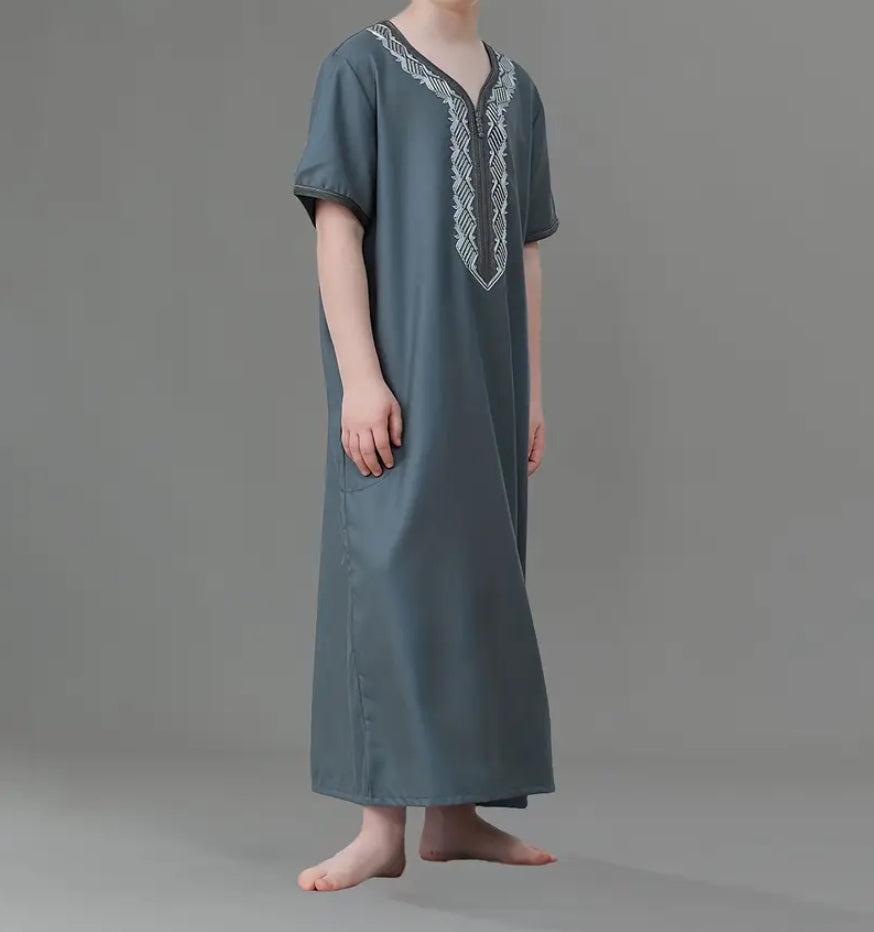 Maryam’s Essential Boys’ Geometric Pattern Traditional Crew Neck Short Sleeves Kaftan