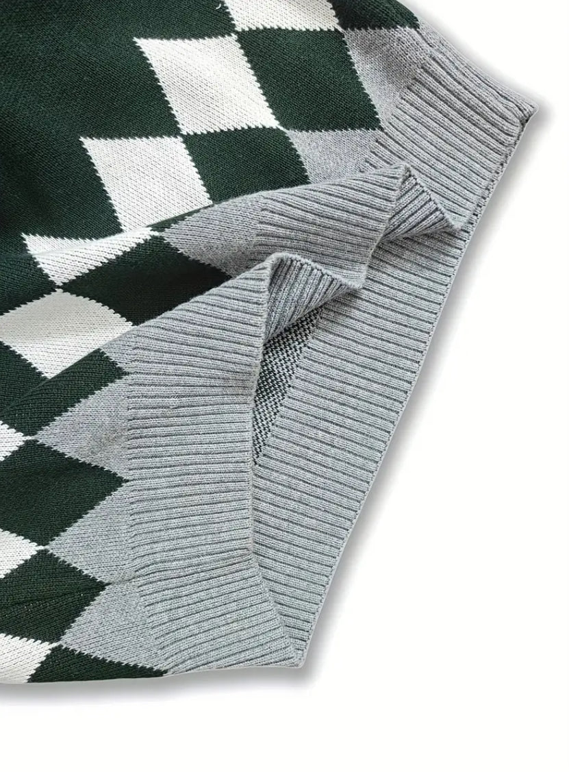 Maryam’s Essential Boys’ & Girls’ Knit Diamond Pattern Sleeveless Winter Warmth Sweater Vest