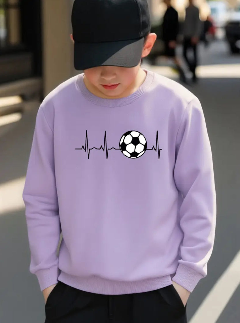 Maryam’s Essential Boy’s Casual Crew Neck Sweatshirt With Heartbeat Soccer Ball Graphic Print