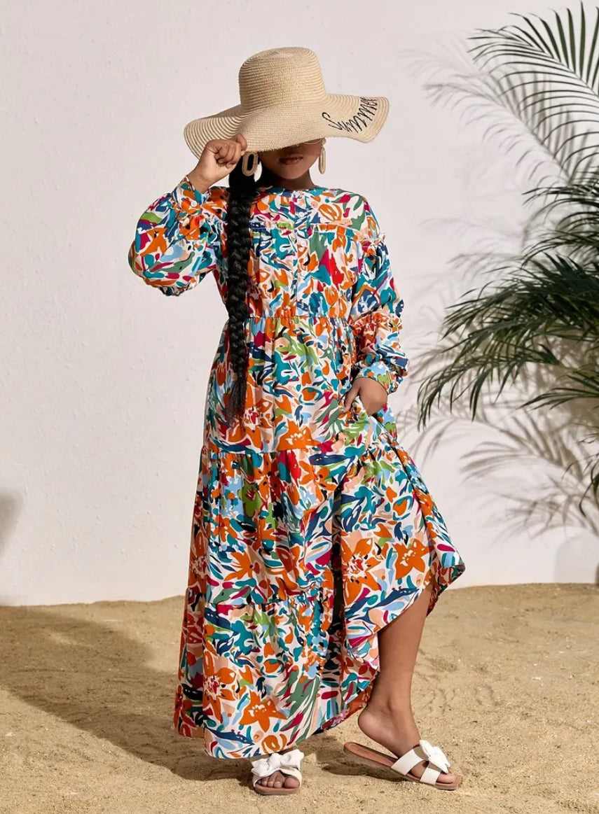 Maryam’s Essential Girls’ Luxury Floral Print Maxi Dress