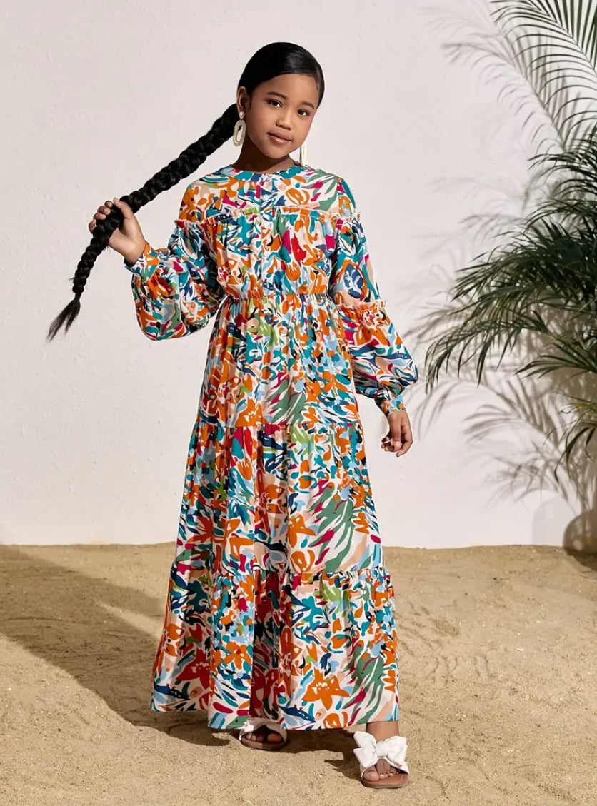 Maryam’s Essential Girls’ Luxury Floral Print Maxi Dress