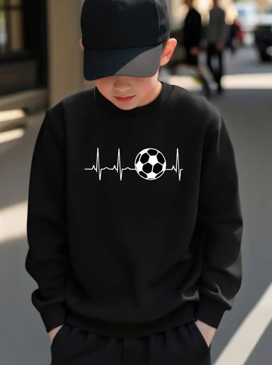 Maryam’s Essential Boy’s Casual Crew Neck Sweatshirt With Heartbeat Football Soccer Ball Graphic Print