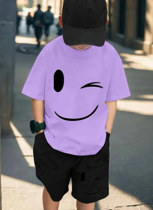 Maryam’s Essential Boys’ Happy Face Graphic Print Casual Pullover T-Shirt and Shorts Set
