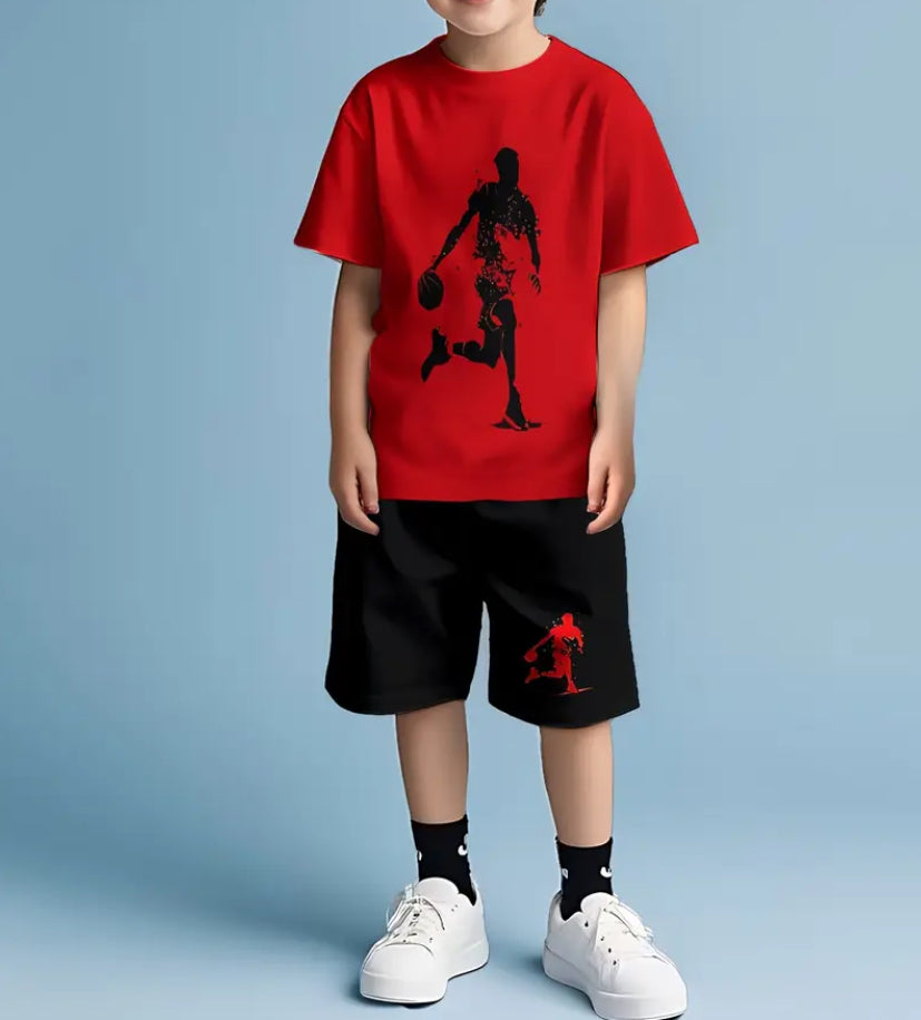 Maryam’s Essential Boys’ Printed Casual Pullover T-Shirt and shorts Set