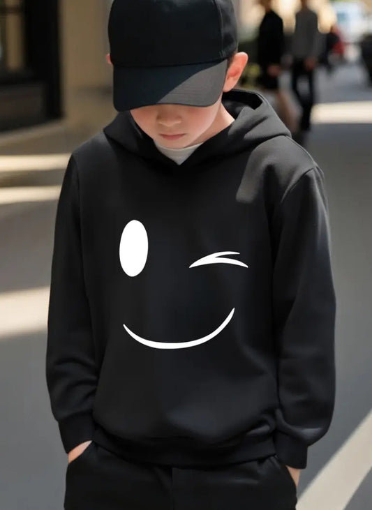 Maryam’s Essential Boys’ Happy Face Oversized Graphic Pullover Sweatshirt