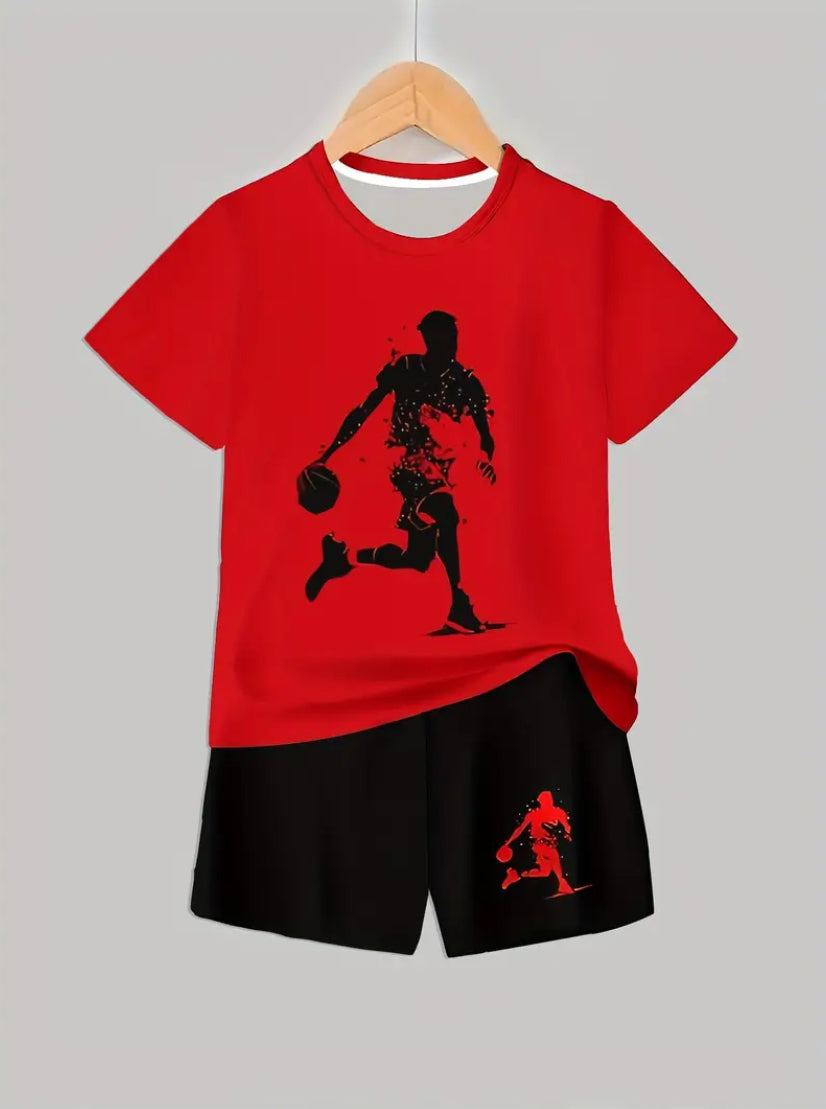 Maryam’s Essential Boys’ Printed Casual Pullover T-Shirt and shorts Set