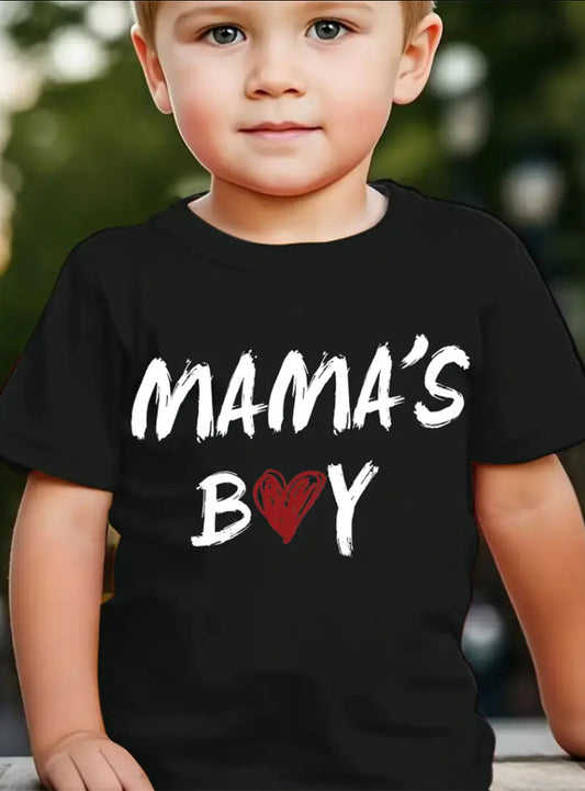 Maryam’s Essential Boys’ Quick Dry “Mama’s Boy Heart Print” Breathable Short Sleeves T-Shirt