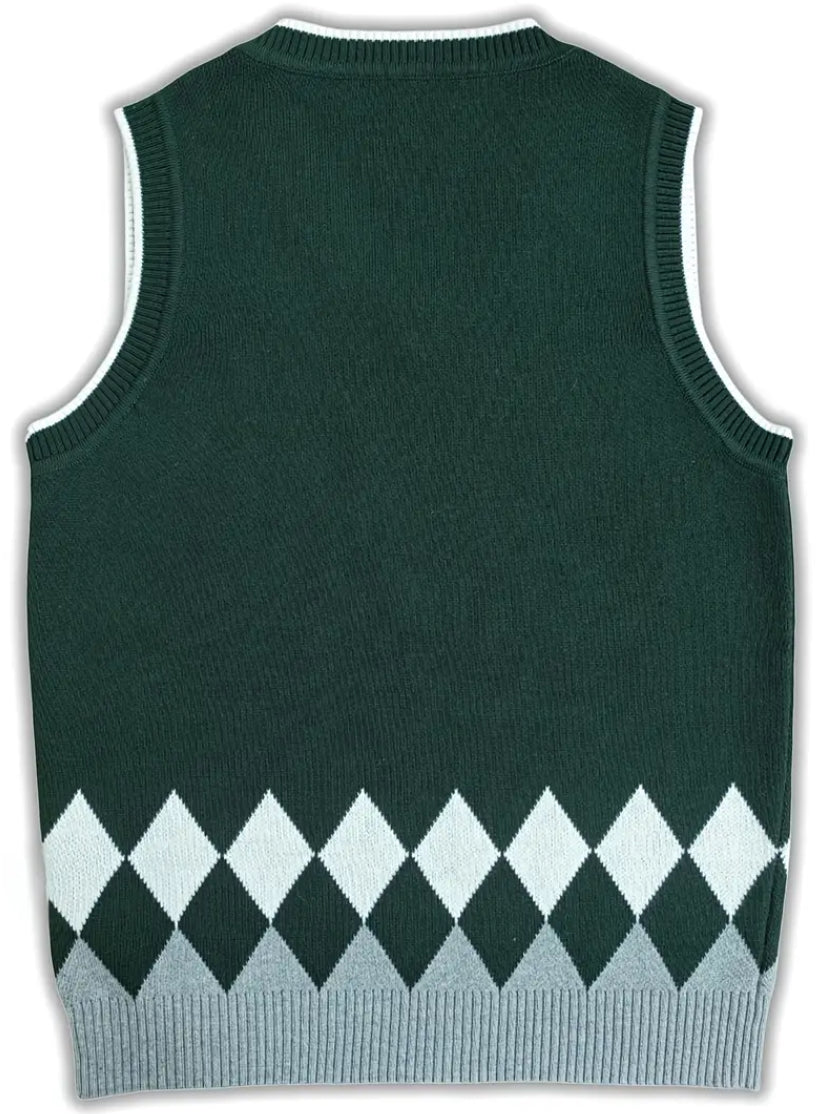Maryam’s Essential Boys’ & Girls’ Knit Diamond Pattern Sleeveless Winter Warmth Sweater Vest