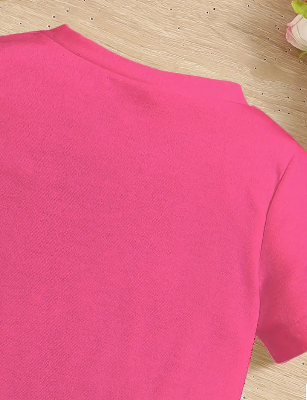 Maryam’s Essential Girls’ Pure Colour Casual  Short Sleeves T-shirts Set