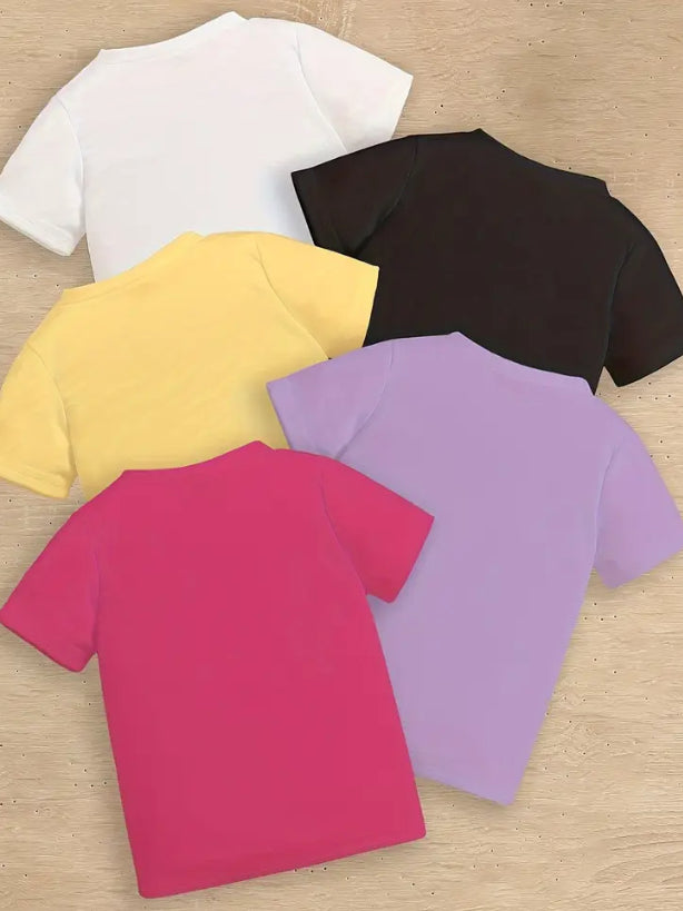 Maryam’s Essential Girls’ Pure Colour Casual  Short Sleeves T-shirts Set
