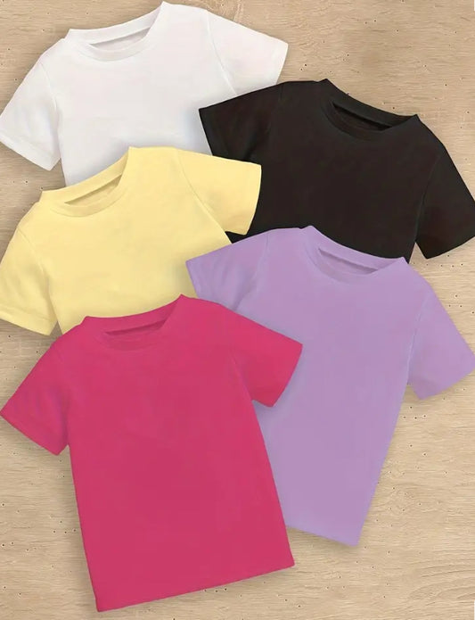 Maryam’s Essential Girls’ Pure Colour Casual  Short Sleeves T-shirts Set