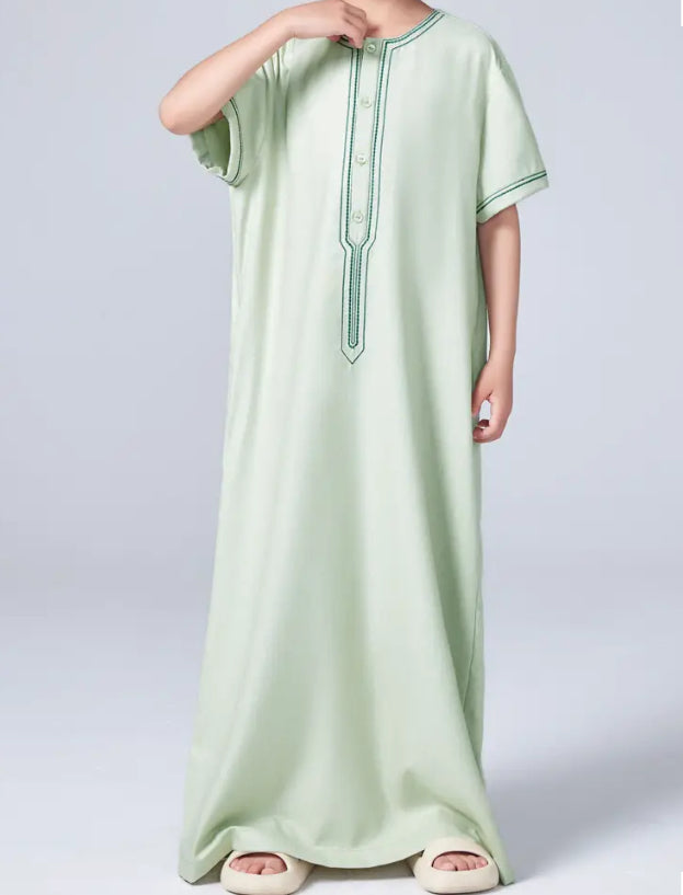 Maryam’s Essential Boys’ Geometric Pattern Traditional Crew Neck Short Sleeves Kaftan