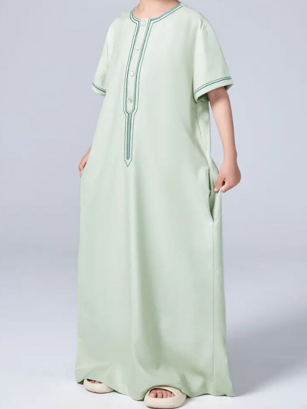 Maryam’s Essential Boys’ Geometric Pattern Traditional Crew Neck Short Sleeves Kaftan