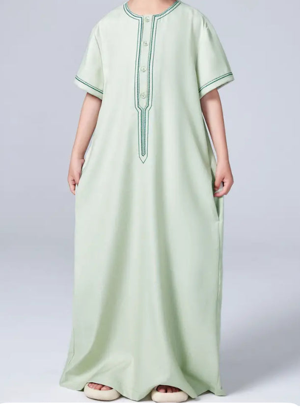 Maryam’s Essential Boys’ Geometric Pattern Traditional Crew Neck Short Sleeves Kaftan