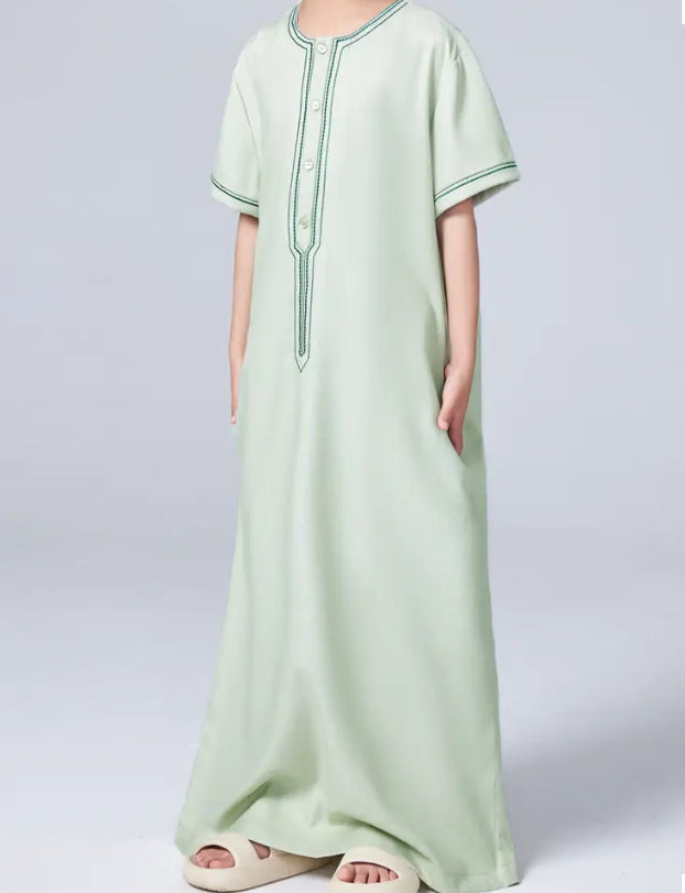 Maryam’s Essential Boys’ Geometric Pattern Traditional Crew Neck Short Sleeves Kaftan